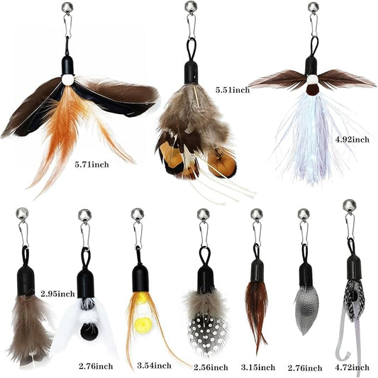 10 Pieces Cat Feather Toys Replacement Insect Cat Toy with Bell Wand Refills Cats Toy Replacement Natural Bird Feathers for Cats Toys