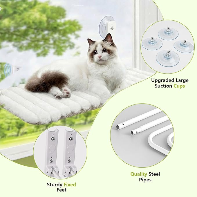 Smttzion Cat Window Perch for Large Cats, Heavy Duty Window Hammock Seat with Strong Suction Cups, Foldable Cat Window Box Bed for Indoor Cats