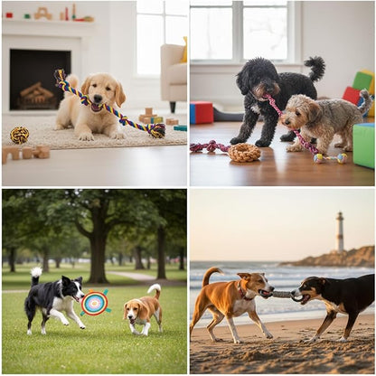 15-Piece Heavy Duty Dog Rope Toys for Large Aggressive Chewers, Indestructible Teeth Cleaning Tug of Toy, Knot + Toy Ball + Bell-Equipped Mini Frisbee.