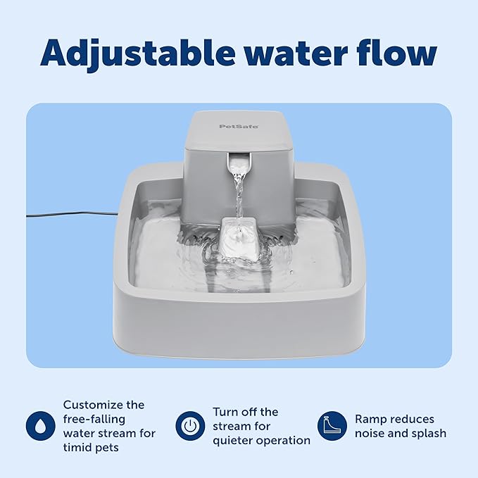PetSafe Drinkwell Pet Fountain - Cat & Dog Hydration Station with Free-Falling Water Stream & Customizable Flow - Encourages Hydration & Protects Sensitive Whiskers - 1 Gallon