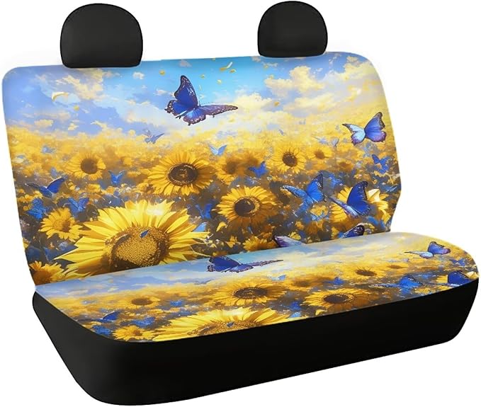 AFPANQZ Sunflowers Car Seat Cover for Women Men Polyester Fabric Protector Accessories Soft Washable Decorations Cloth Backseats Rear Seat Cushion Protection