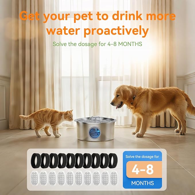 32 Pack Cat Water Fountain Filters for Rellaty and Neareal 3.2L/108oz Automatic Stainless Steel Cat Water Fountain, 16 Activated Carbon Filter + 16 Pre-Filter Sponges