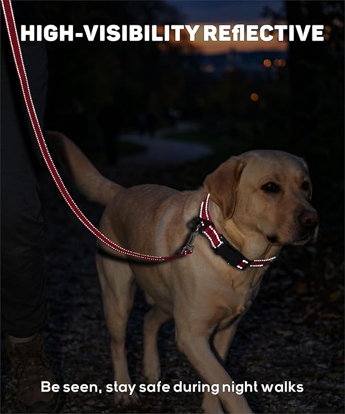 TagME Reflective Nylon Dog Collars, Adjustable Classic Collar with Quick Release Buckle for Large Dogs, Khaki, 1.0" Width