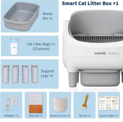 Self Cleaning Litter Box, Automatic Cat Litter Box with APP Control, Odor-Free Waste Disposal Includes Trash Bags, Large Waste Bin, Open-Top, for Large Cats & Multiple Cats