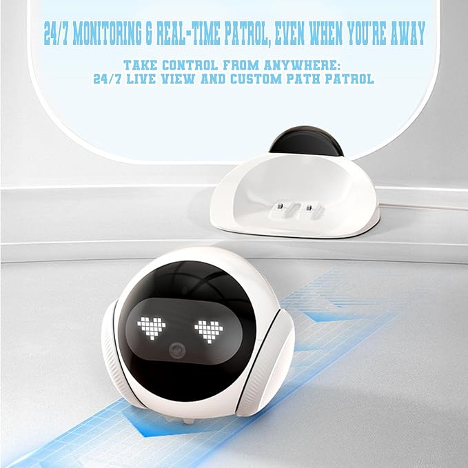 Home Pet Camera Robot with AI - Movable 1080P,Battery-Operated, Night Vision,2-Way Talk, Remote Interaction with App Control Camera for Dog Cat Kids