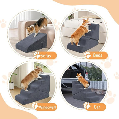 Dog Ramp for Bed, 20" H Dog Stairs for High Bed, 2 in 1 Pet Steps for Small Dogs, 4-Step Foldable Transformable Large Cats Ramp to Get on Couch, Non-Slip Balanced, Grey