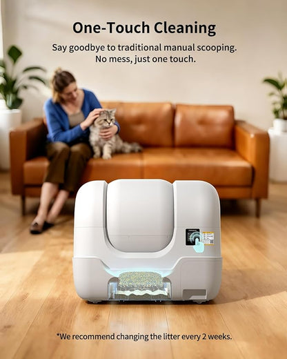 Automatic Cat Litter Box Self-Cleaning, Auto Sand Refilling, Auto Packing & Sealing, Auto Bag Replacement, One-Click Cleaning, Deodorization, APP Control, Radar Weight TOF Safety Sensors for Cats