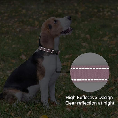 Reflective Dog Collar Padded with Soft Neoprene Breathable Quick Release Basic Dog Collars for Medium Dogs Pink Girl