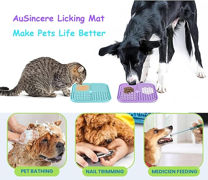 Lick Mat for Dogs and Cats, 7.9inch Licking Pad with Suction Cups, Slow Feeder Pet Bowls for Training and Bathing Grooming Large 4Pack