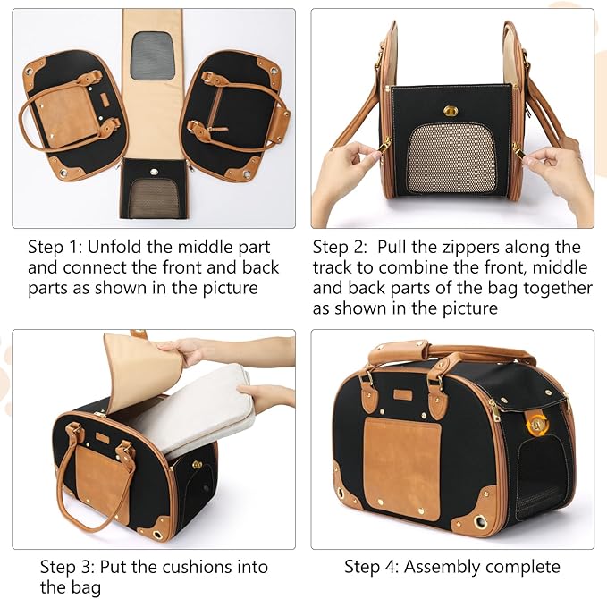 PetsHome Dog Carrier Purse, Pet Carrier, Foldable Waterproof Premium Nylon Pet Travel Portable Bag Carrier for Cat and Small Dog Home/Outdoor Medium Black
