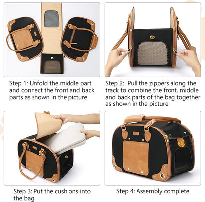 PetsHome Dog Carrier Purse, Pet Carrier, Foldable Waterproof Premium Nylon Pet Travel Portable Bag Carrier for Cat and Small Dog Home/Outdoor Medium Black