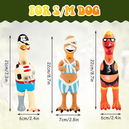 3 Pcs Rubber Chicken Squeaky Dog Toys Screaming Chicken Latex Soft Rubber Chew Molar Toys Interactive Pet Funny Squawkers Cute Dog Gifts for Small Medium Birthday (Cool Style)