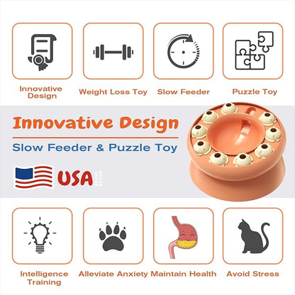KADTC U.S. Brand & Design - Cat Puzzle Feeder for Indoor Cats Treat Puzzles,Food Slow Bowl,Kitten Enrichment Toys Kitty Mental Stimulation Brain-Teasing Pink Toy