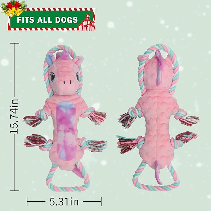 Large Dog Toys for Large Breed, Stuffed Interactive Medium & Small Dog Toys, Squeaky Funny Cute Plush Animals Puppy Toys - Pull Unicorn