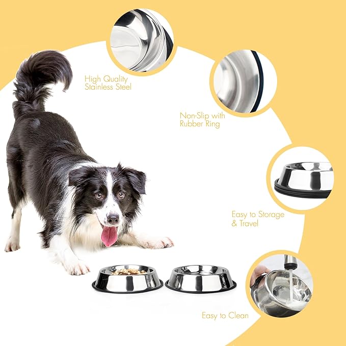 NAJOR Stainless Steel Dog Bowls,4Cup / 32oz Large Dog Food Bowls,Anti-Skid Pet Feeder Bowl and Water Bowl,Perfect Choise for for Dogs and Cats and More,Set of 2