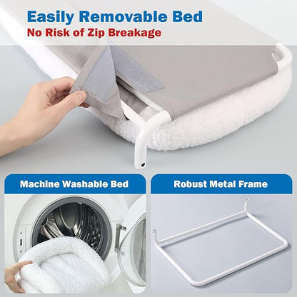 Zakkart Foldable Cat Hammock for Window - Cordless, Embeded Machine Washable Bed, Robust Metal Frame - Cat Window Perch for Large Cats and Kittens (White Bolster Bed, Large)