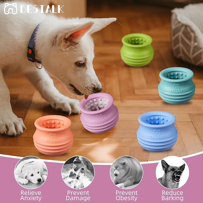 Dog Enrichment Treat Toy, Long-Lasting Wobbly Interactive Freeze Lick Toys for Dogs, Stuffable Puzzle Feeder Toy for Boredom, Silicone Treat Dispensing Chew Toy (Pastel Purple,M)