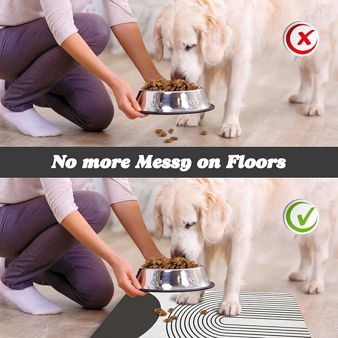 Dog Food Mats,Cat Absorbent Water Bowl Feeding Mats Pet Placemats for Food and Water Black Bohemia 16 * 24 inch
