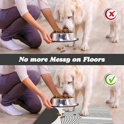 Dog Food Mats,Cat Absorbent Water Bowl Feeding Mats Pet Placemats for Food and Water Black Bohemia 24 * 32 inch