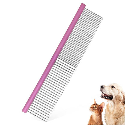 Large Purple Pet 2-in-1 Metal Comb Fine&Wide Teeth Comb Dematting Grooming Tool Pet Flea Comb for Dogs and Cats Remove Loose Hair Mats Knots Tangles Dirt Fleas