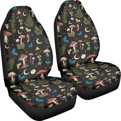 Mushroom Daisy Print Car Seat Covers Front Seats Only Set for Women Men, Easy Install Clean Universal Car Interior Covers Seat Protectors