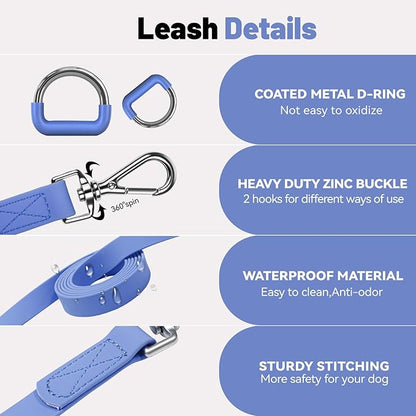 Waterproof Dog Leash with Poop Bag Holder, 5FT/6FT Adjustable Length with 2 Swivel Hooks, Odor-Free & Easy-Clean Dog Lead for Large Medium Small Dogs