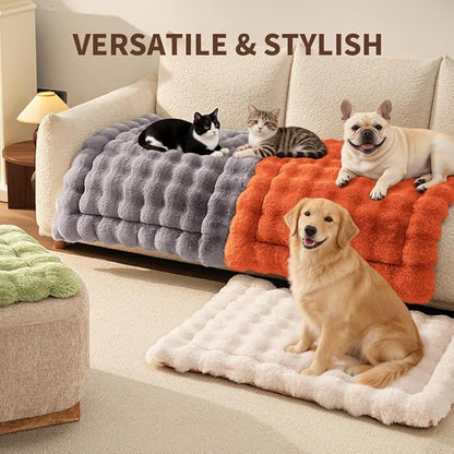 Cat Bed Mat, Soft Plush Faux Fur Kneading Pet Bed, Machine Washable Cat Sleeping Pad for Indoor Cats & Kittens, Non-Slip Fluffy Cat Rug for Couch Sofa Floor, 23x15 Inch Orange