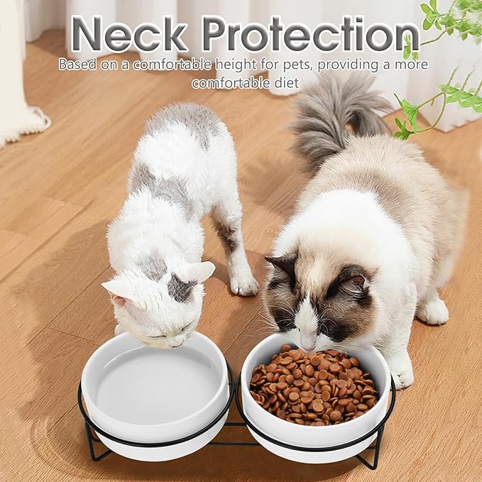 Ceramic Dog and Cat Bowl Set with Stand, 3.6 Cups Dog Food and Water Bowl Suitable for Small and Medium Pets (28.7oz White)