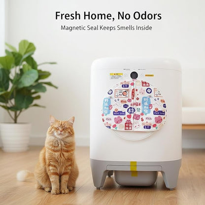 Curtain for Self Cleaning Cat Litter Box,Reduces Cat Litter Bounce, Stops Odors from The Litter Box Self Cleaning (White Red)