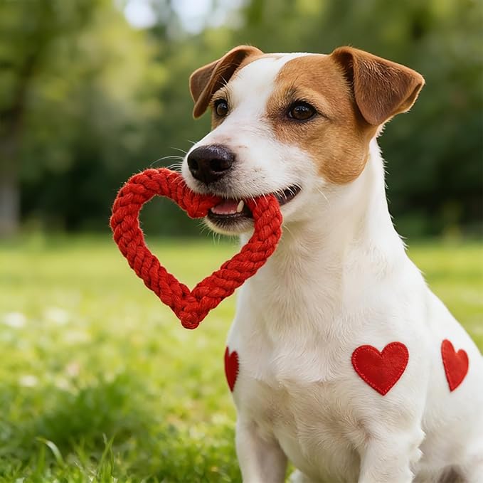 Rbenxia 2 PCS Valentine's Day Dog Chew Toys, Heart Shaped Cotton Rope Dog Toys for Pet, Pink & Red 5.5 Inch, Valentines Day Gifts for Puppy (Red,Mix)