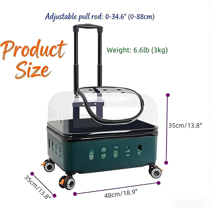 Pet Carrier with Wheels, 360° Rotating Castors, Foldable Dog & Cat Travel Suitcase, Portable and Breathable Pet Carrier with Transparent Window and External Handle Gray