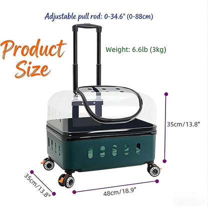 Pet Carrier with Wheels, 360° Rotating Castors, Foldable Dog & Cat Travel Suitcase, Portable and Breathable Pet Carrier with Transparent Window and External Handle Gray