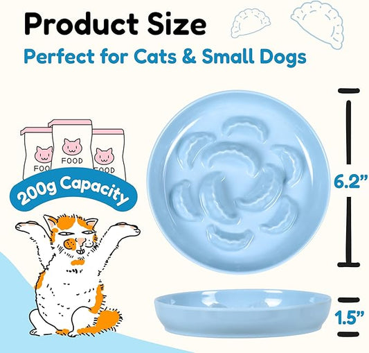Unbreakable Slow Feeder Bowl for Cats and Small Dogs- Cat Plates for Wet & Dry Food- Melamine Puzzle Cat Bowl for Slow Eating- Whisker Friendly & Dishwasher Safe & Non Slip Design - (Blue,6.3'W*1.5'H)