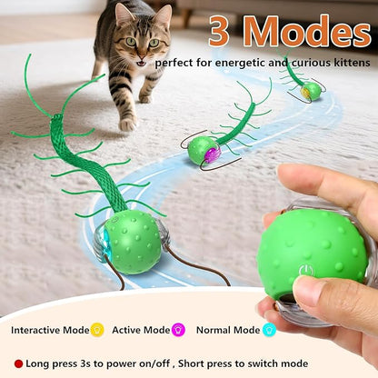 Interactive Cat Toys for Bored Cats, with Chirping, Centipede Motion Wake-up Super Motor Cat Ball on Rug