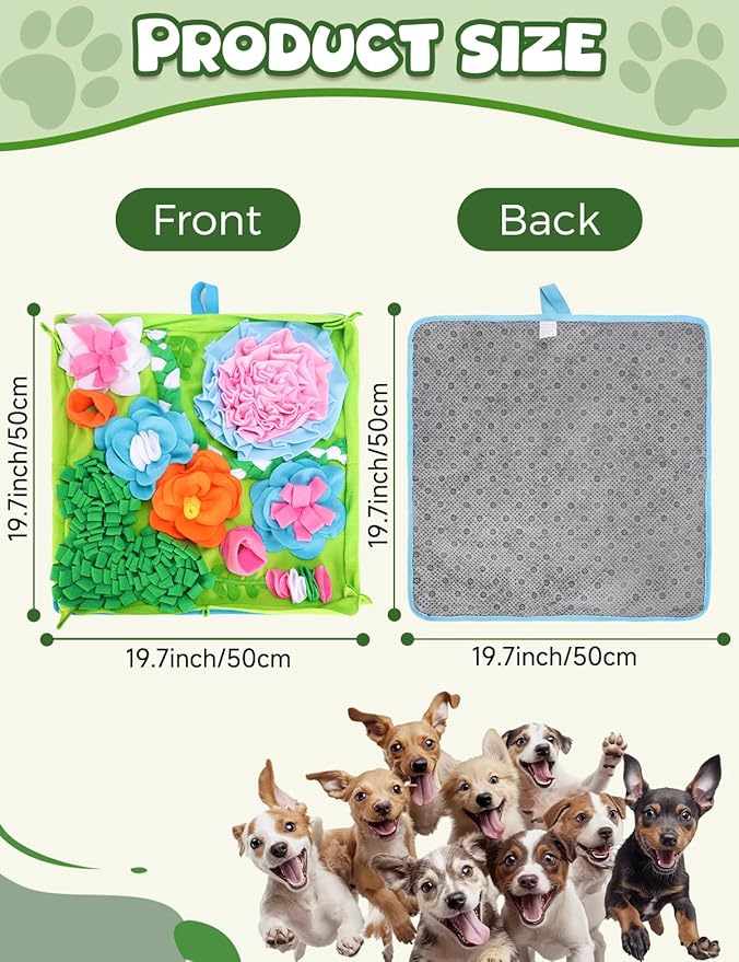 Snuffle Mat for Dogs, Slow Feeding Game Interactive Puzzle Dog Food Mat,Encourage Natural Foraging Skill-Dog Snuffle Mat 19.7''x19.7''Easy to Clean, Durable