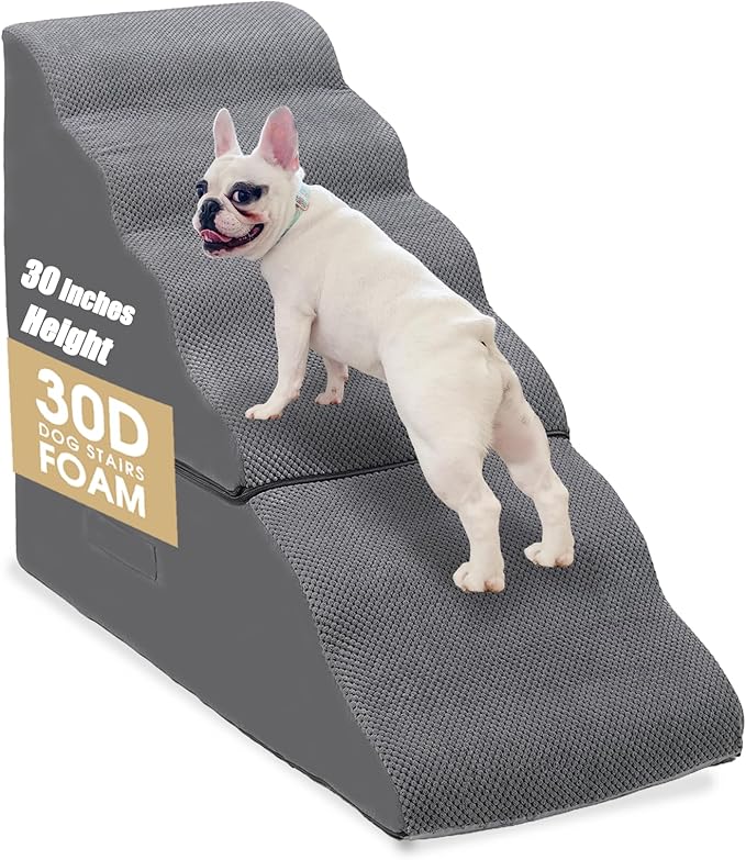 Dog Stairs for High Beds 28-30" H, 6-Step Dog Stairs for Small Large Dogs, 35D Foam Dogs Steps/Ramp for High Beds/Couch, Non-Slip Balanced Pet Step for Doggie/Cats Elder Injured, Grey