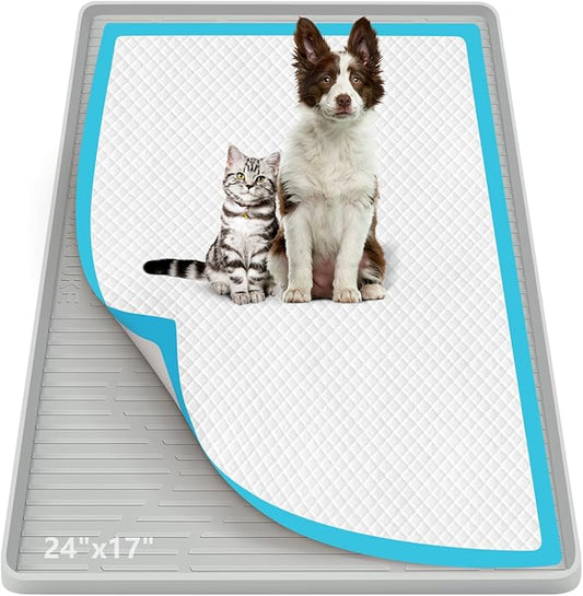 Pee Pad Holder for Dogs, 24" x 17" Silicone Pee Tray Mat High Edge, Leak-Proof, No Spill Pet Pad Holder for Puppy, Cat, Rabbit, Training Pads for Floor Protection, No Pee Pads