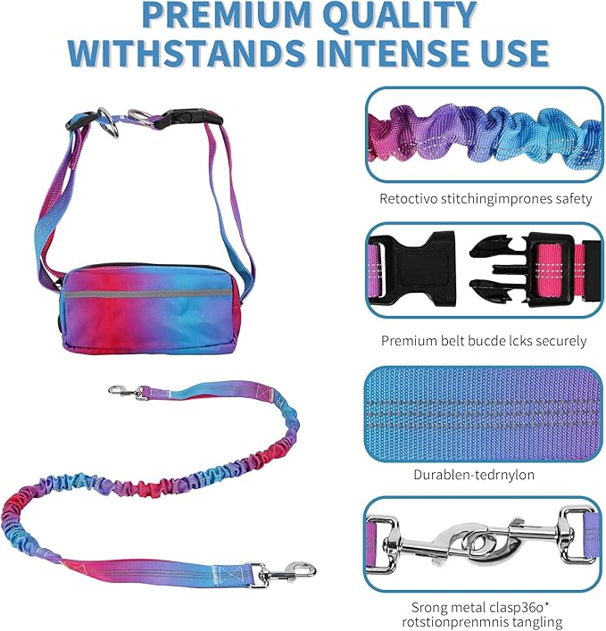 Hands Free Dog Leash for Medium Large Dogs,Hands Free Dog Leash with Zipper Pouch,Suitable for Running Jogging Walkin