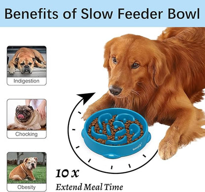 MateeyLife Large Slow Feeder Dog Bowls, Anti-Choking Puzzle Dog Food Bowls, Anti-Slip Interactive Feeding Slow Down Eating, Bloat Stop Maze Dishes for Large Breeds 4 Cups DarkBlue
