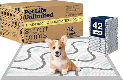 Pet Life Unlimited Smart Prints Large Puppy Pads for Dogs, Potty Training Pee Pads, 42 Count, 22" x 22", Leak-Proof, Super Absorbent, Quick-Dry, Patterned Pads with Odor Control, Made in USA
