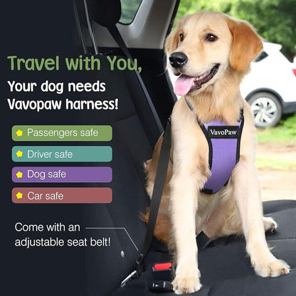 VavoPaw Dog Seat Belt, Safety Vest Dog Car Harness with Adjustable Buckle Dogs Seat-Belt for Vehicle Nylon Pet Safety Seats Belts Heavy Duty(M, Purple)