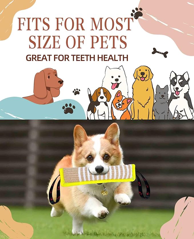 Clysoru Dog Tug Toy Tough Jute Bite Pillow Lasting Training Equipment Puppy to Large Dogs Interactive for Large and Small