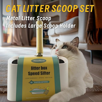 Cat Litter Scoop with Holder-Speed Sifter Litter Box Scooper Captures All Clumps - Kitty Metal Scooper, Kitty Litter Sifting Shovel Comfy Handle,Heavy Duty Speed Sifter,for Litter Box-Basic