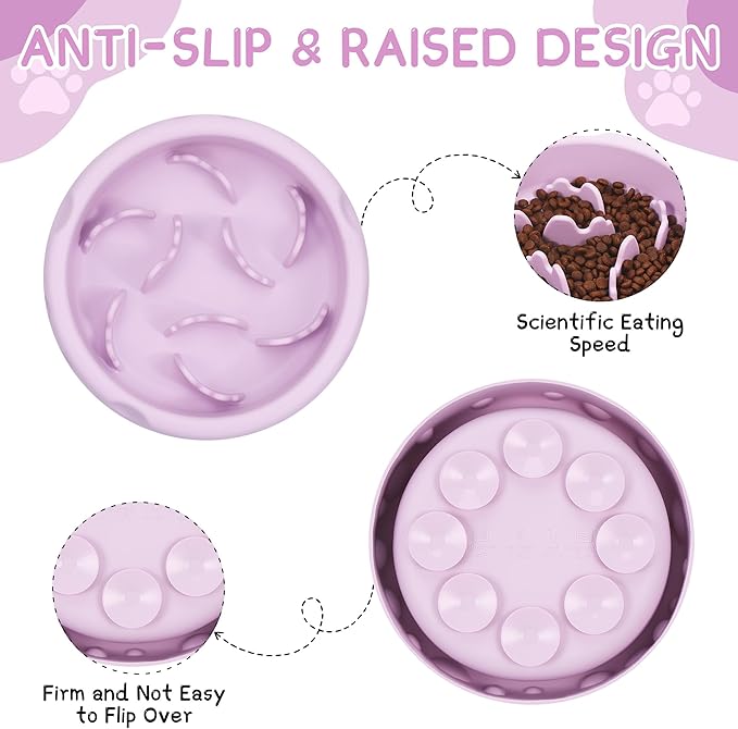 Slow Feeder Dog Bowls, Silicone Large Dog Plates for Food with Non-Slip, Cats Eating Dogs Bowl with Spiral Maze Design, Dogs Food Slow Feeder Bowl Dishes for Indoor and Outdoor (Purple)