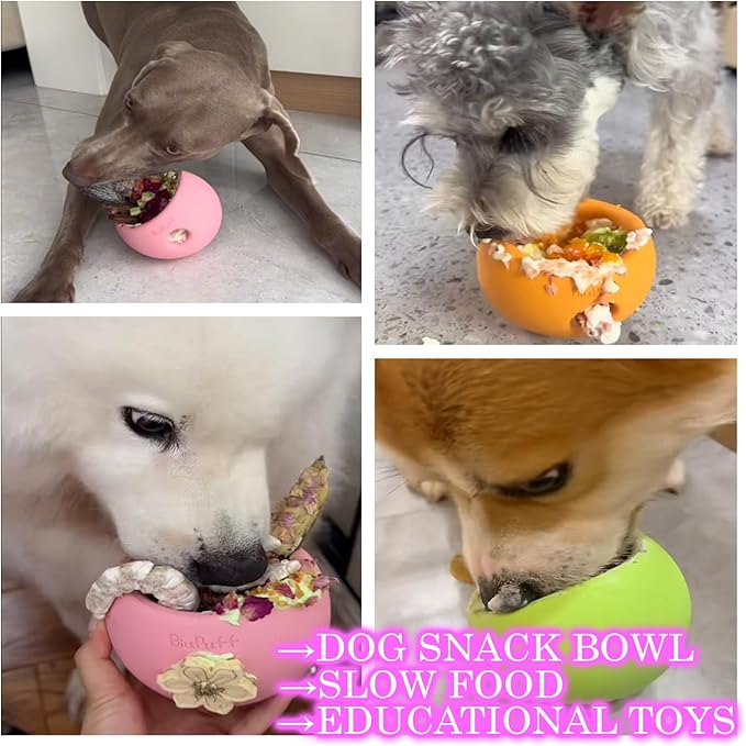 Treat Dispensing Dog Toy & Slow Feeder Bowl, Interactive Puzzle and Mental Toy for Anxiety Relief,Chase Play, and Use as Freezable Lick Bowl (Peach Pink, Medium 498g)
