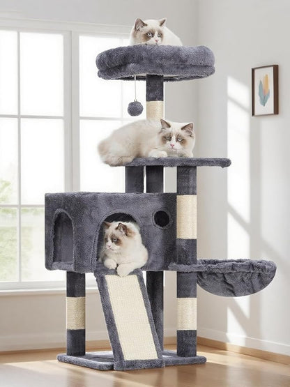 Cat Tree, 41.3" Cat Tower for Indoor Kittens with Scratching Board and Posts, Multi-Level Cozy Cat Condo with 2 Perches, Hammock, Balls, Smoky Gray GCT005SG