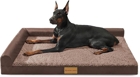 Patas Lague Orthopedic Jumbo Dog Bed for Extra Large Dogs 56''X40'', Waterproof L Bolster Pet Sofa Beds with Removable Washable Cover, Soft Comfortable Pet Couch Crate Mat with Nonskid Bottom, Brown
