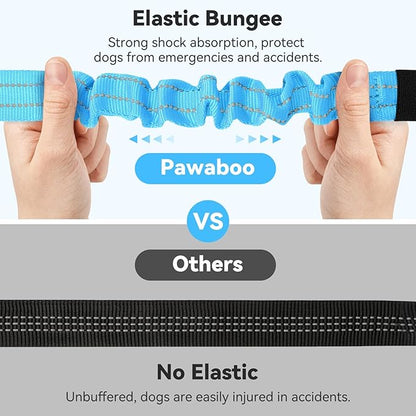 Pawaboo 2Pack 3-in-1 Dog Seatbelt for Car, Shockproof Bungee Dog Tether with 360° Lockable Buckle & Hook Latch, Adjustable Reflective Pet Safety Harness Leash for Vehicle, Black+Blue