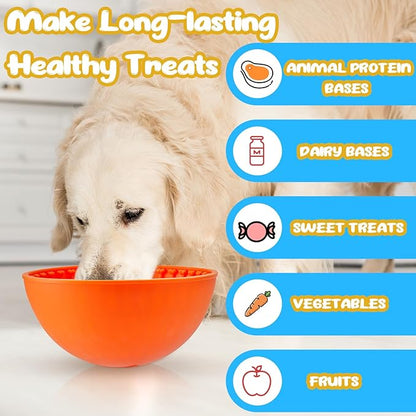 Patelai 2 Pcs Dog Enrichment Lick Bowls Silicone Freeze Bowls Interactive Cat Licking Mats Slow Feeders for Pet Oral Health Boredom Anxiety Relief, Wobble or Stay Put (Orange, Green,Bone)