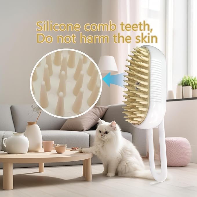 Cat Steam Brush for Shedding - USB Rechargeable Grooming Brush with Release Button, Dual Speed Spray for Long & Short Hair Indoor Cats